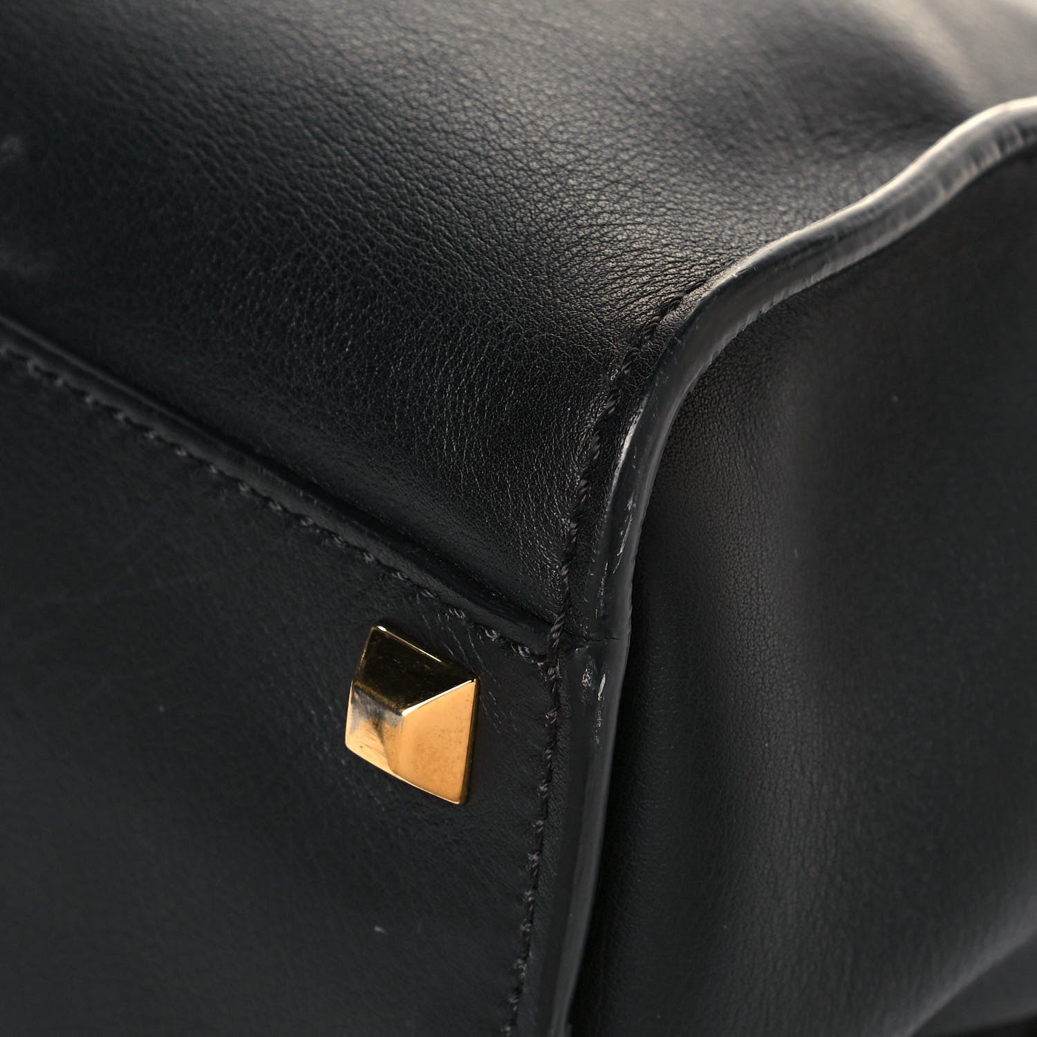 Fendi Vitello Seta Gold Studded Medium Peekaboo Iconic Satchel Black 10 of 12