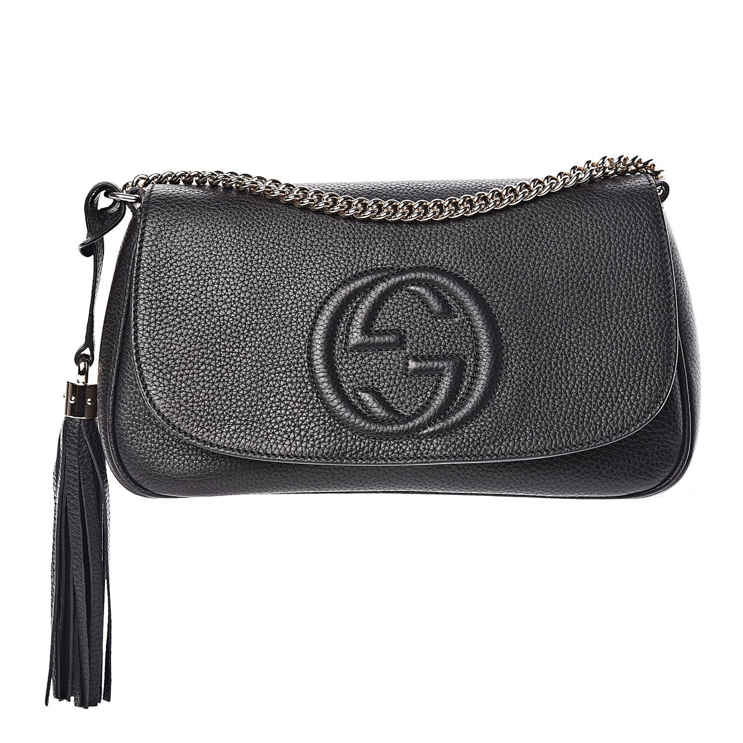 Pebbled Calfskin Medium Soho Flap Crossbody Black