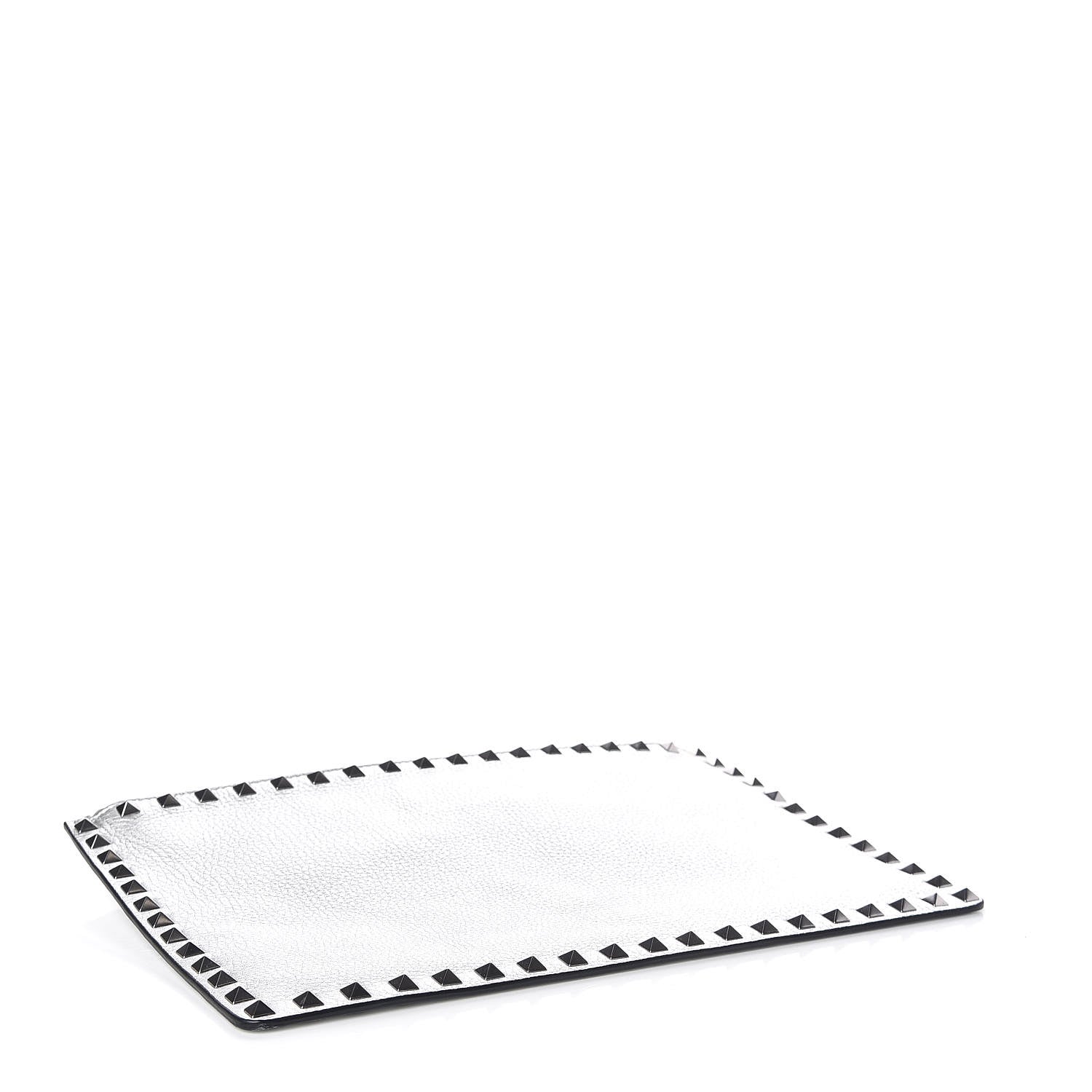 Valentino Garavani Metallic Pebbled Calfskin Large Rockstud Zip Pouch Silver 4 of 7
