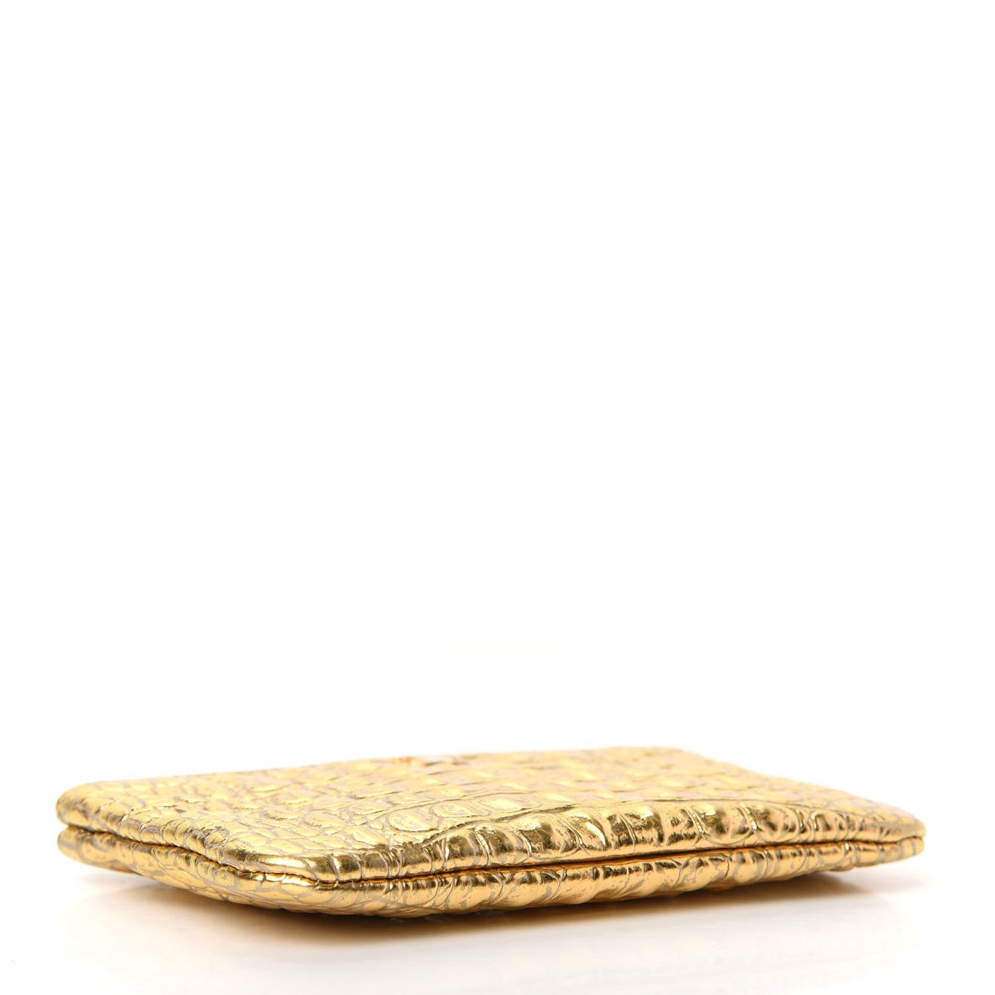 Metallic Calfskin Crocodile Embossed Cocodile Cosmetic Case Gold