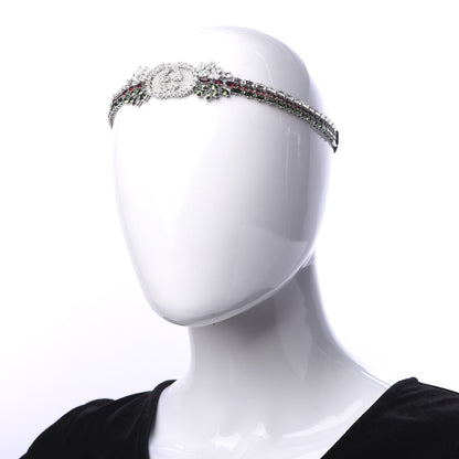 Gucci Crystal Embellished Interlocking GG Headband Green Red 2 of 6