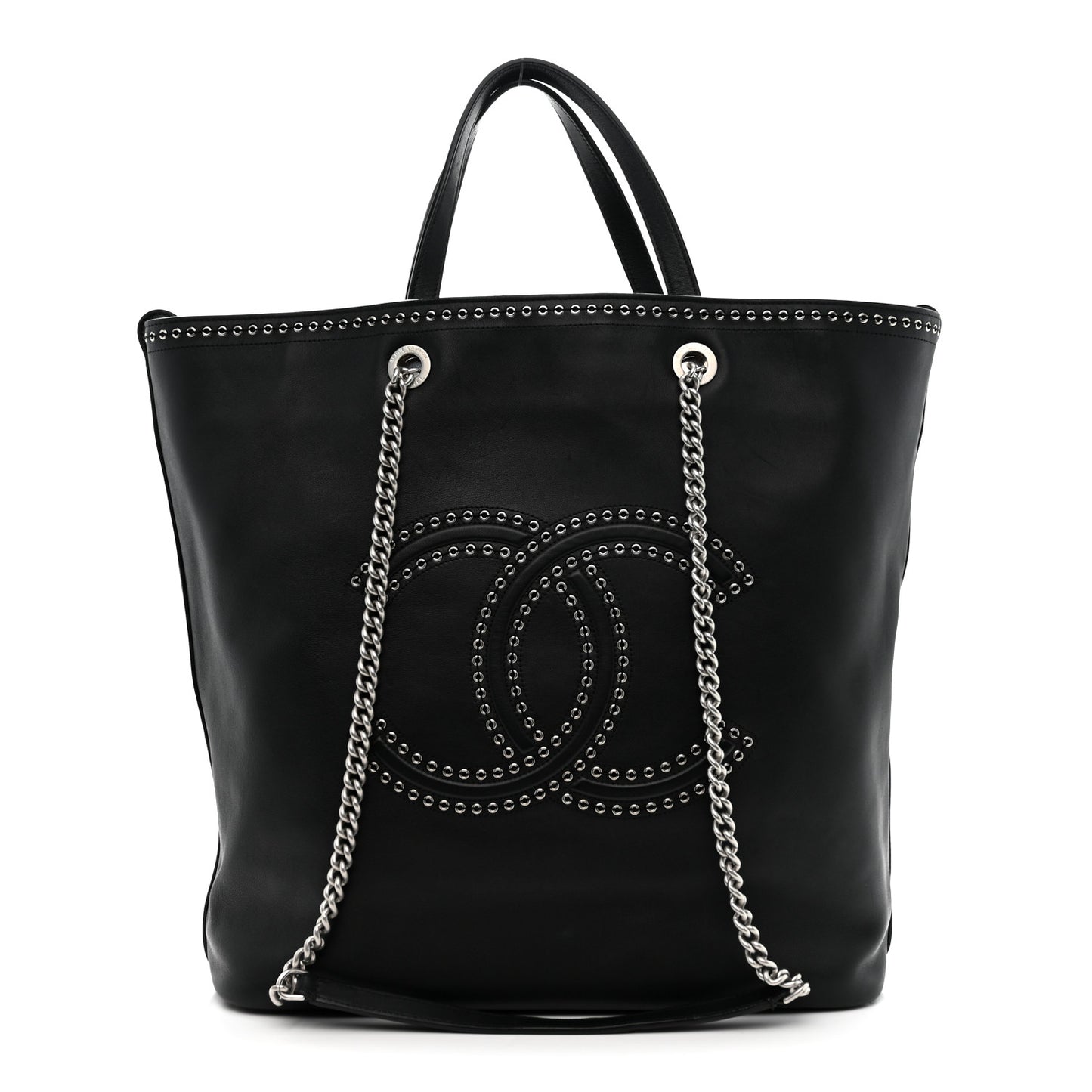 Calfskin Large Coco Eyelets Shopping Tote Black