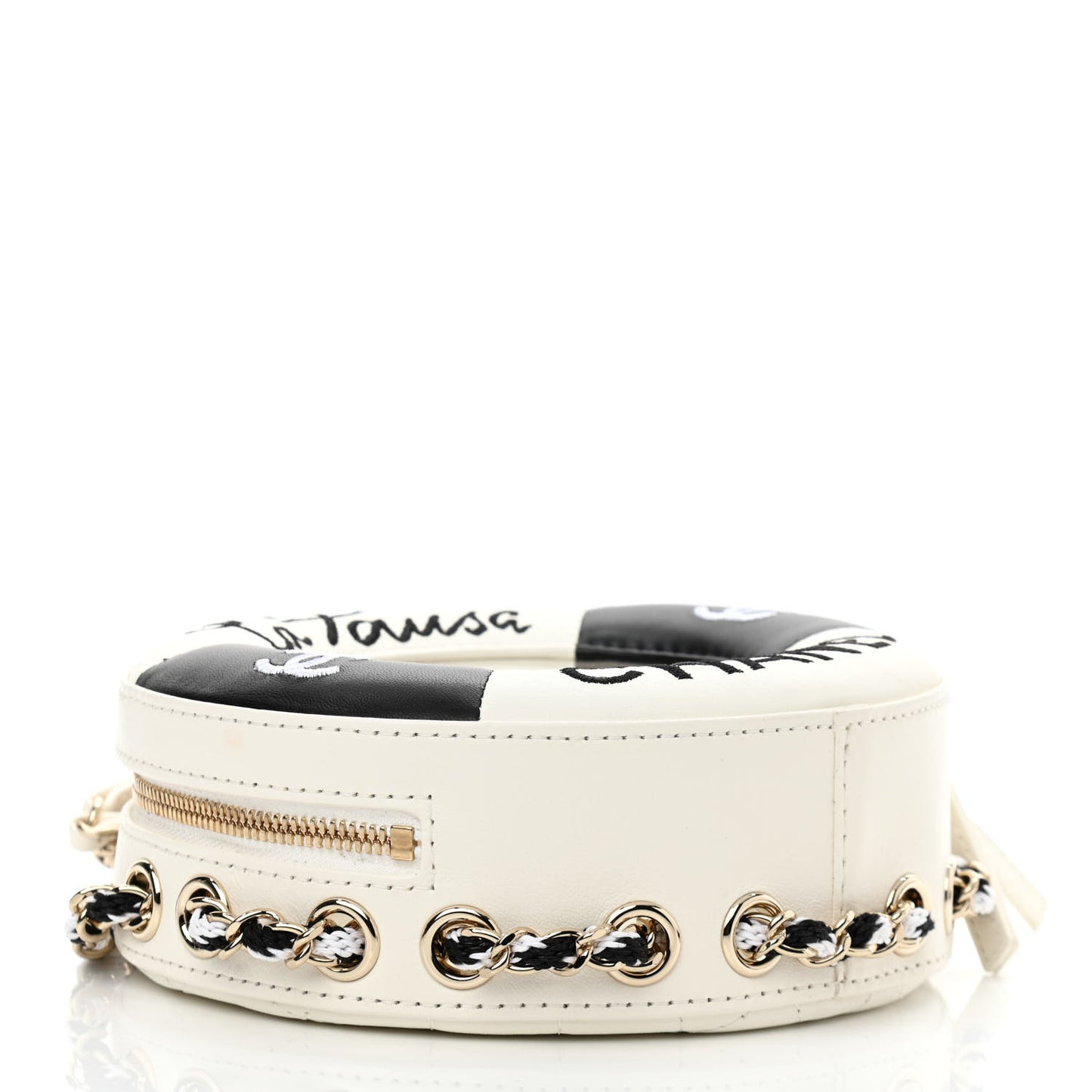 Lambskin Coco Lifesaver Round Bag Black White