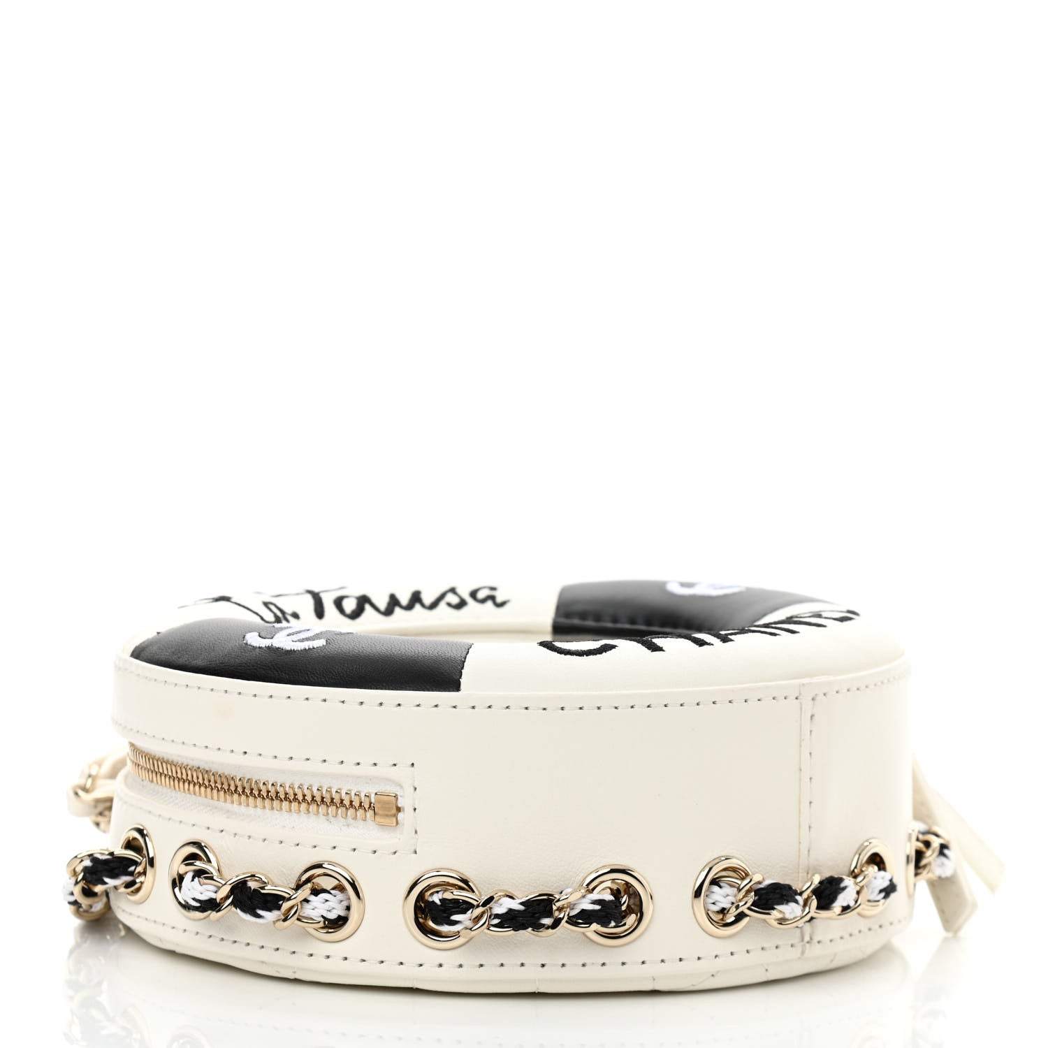 Chanel Lambskin Coco Lifesaver Round Bag Black White 3 of 10