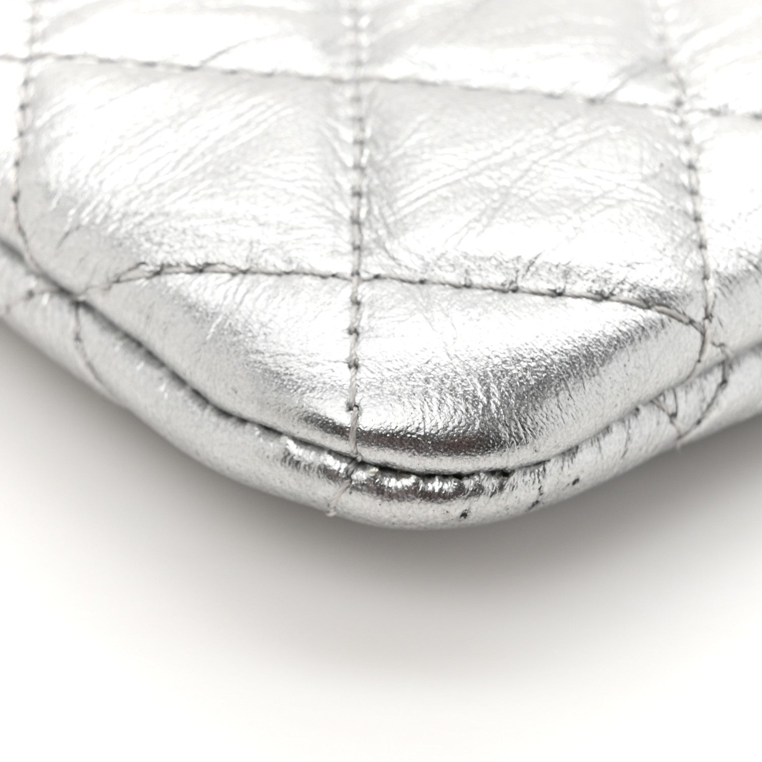 Chanel Metallic Aged Calfskin Quilted Small Cosmetic Pouch Silver 9 of 12