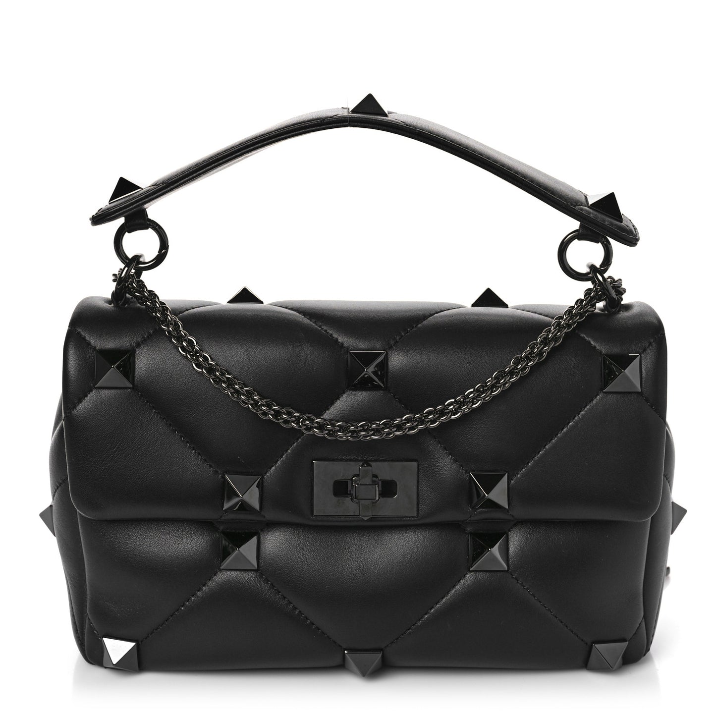 Nappa Monochrome Large Roman Stud Shoulder Bag Black