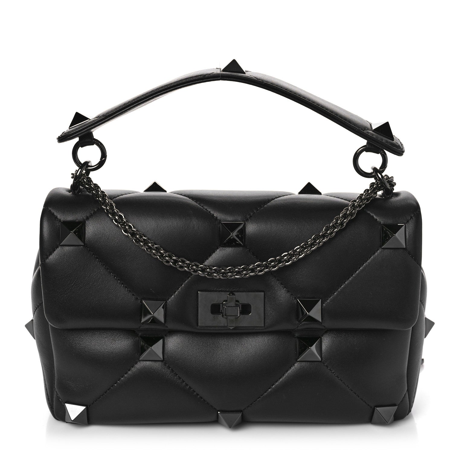 Valentino Garavani Nappa Monochrome Large Roman Stud Shoulder Bag Black 1 of 8