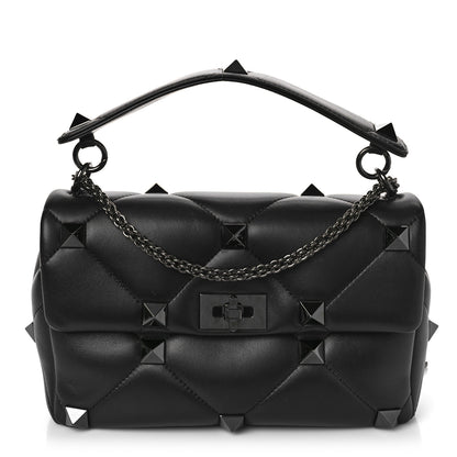 Valentino Garavani Nappa Monochrome Large Roman Stud Shoulder Bag Black 1 of 8