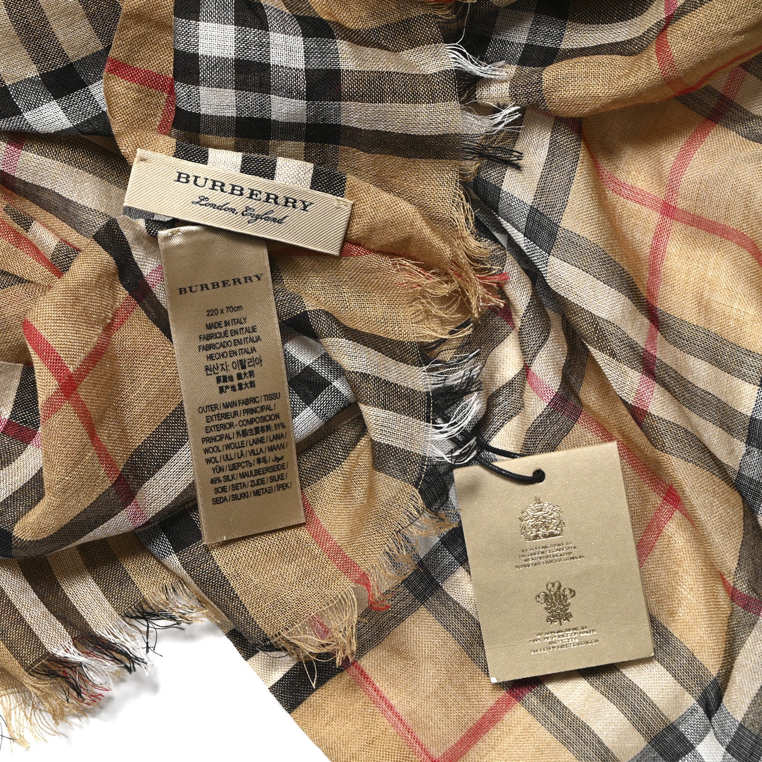Burberry Wool Silk Gauze Vintage Check Scarf Antique Yellow 3 of 3