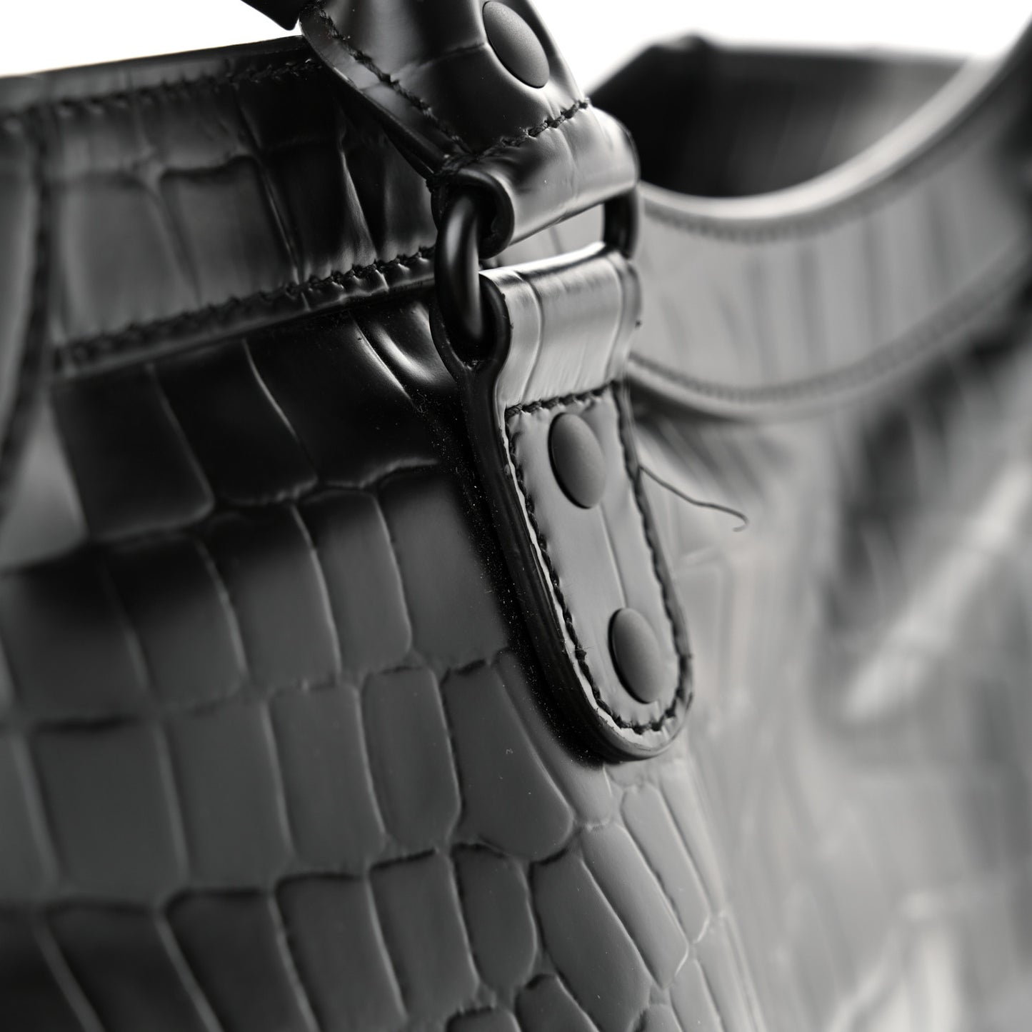 Semi Matte Calfskin Crocodile Embossed Neo Classic Black Hardware Large Top Handle Bag Black