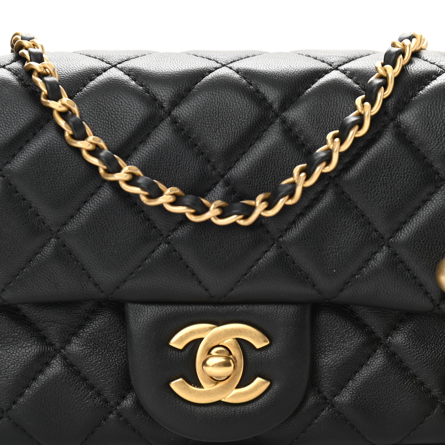 Lambskin Quilted Mini Rectangular Pearl Crush Flap Black