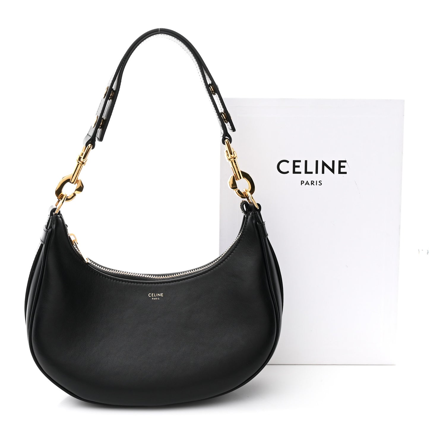 Smooth Calfskin Medium Strap Ava Shoulder Bag Black