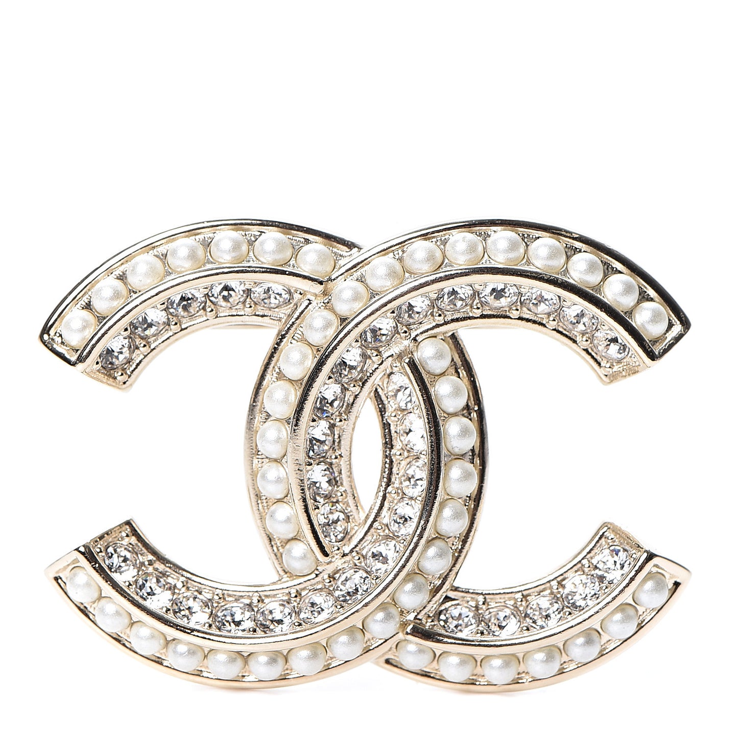 Crystal Pearl Chain Mania CC Earrings Gold