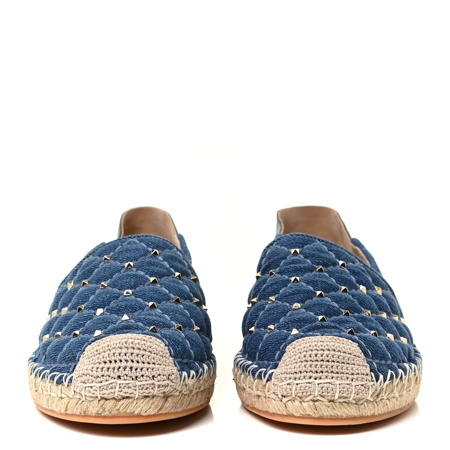 Valentino Garavani Denim Rockstud Spike Espadrille Flats 38 Blue 2 of 12