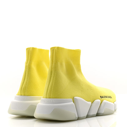 Balenciaga Ribbed Knit Womens Speed 2.0 Transparent Sole Sneakers 36 Yellow 4 of 8