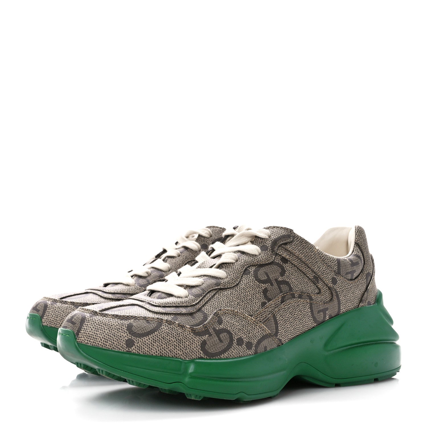 Gucci Maxi GG Supreme Monogram Gucci 100 Womens Rhyton Sneakers 37 Beige Ebony Green 3 of 8