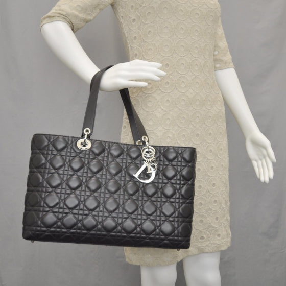 Lambskin Cannage Large Lady Dior Shopper Tote Black