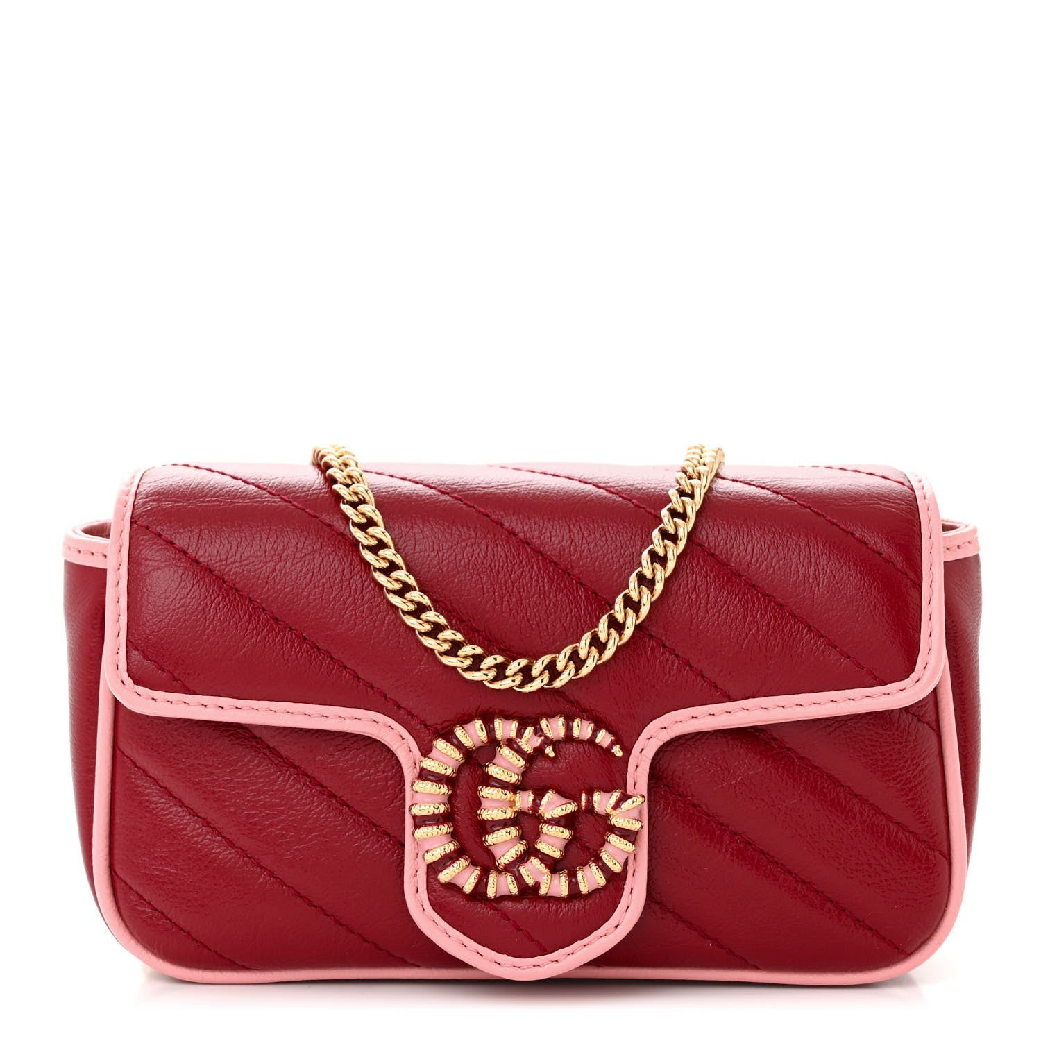 Gucci Azalea Calfskin Enamel Matelasse Diagonal Super Mini Torchon GG Marmont Shoulder Bag New Cherry Red Wild Rose 1 of 10