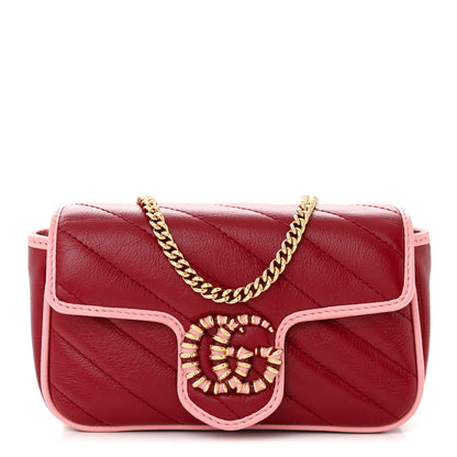 Gucci Azalea Calfskin Enamel Matelasse Diagonal Super Mini Torchon GG Marmont Shoulder Bag New Cherry Red Wild Rose 1 of 10