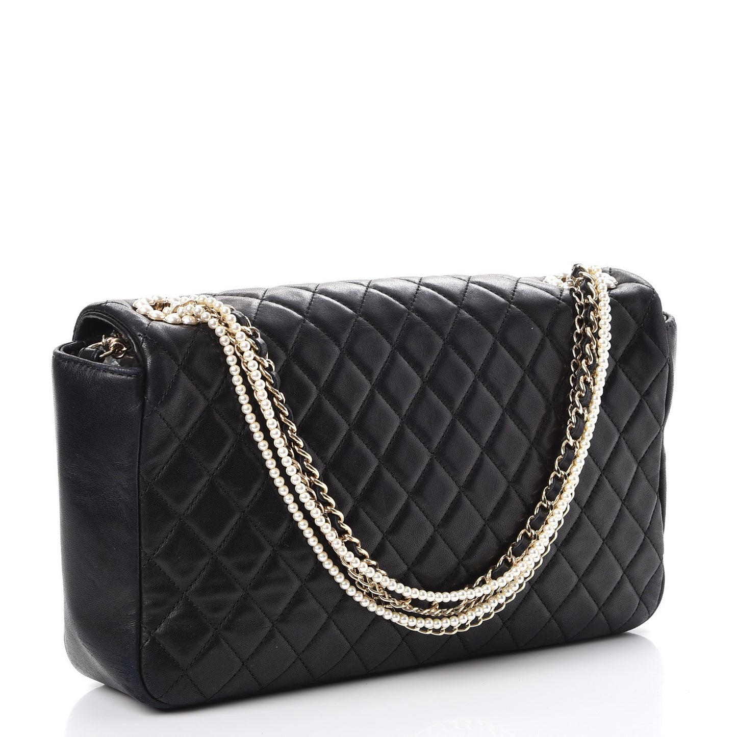 Lambskin Quilted Medium Westminster Pearl Flap Black