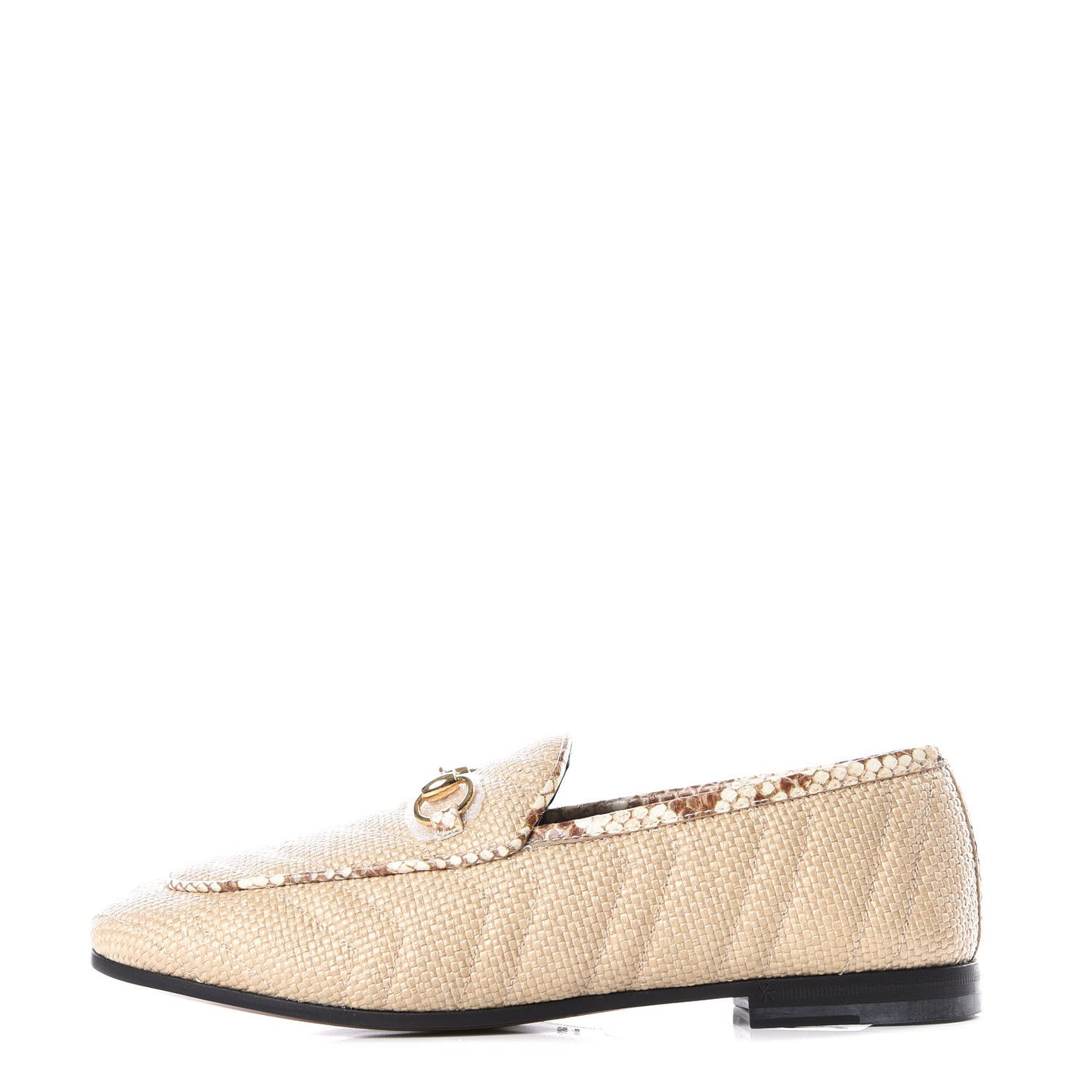 Raffia Elaphe Matelasse Horsebit Womens Jordaan Loafers 37.5 Natural Cream Brown