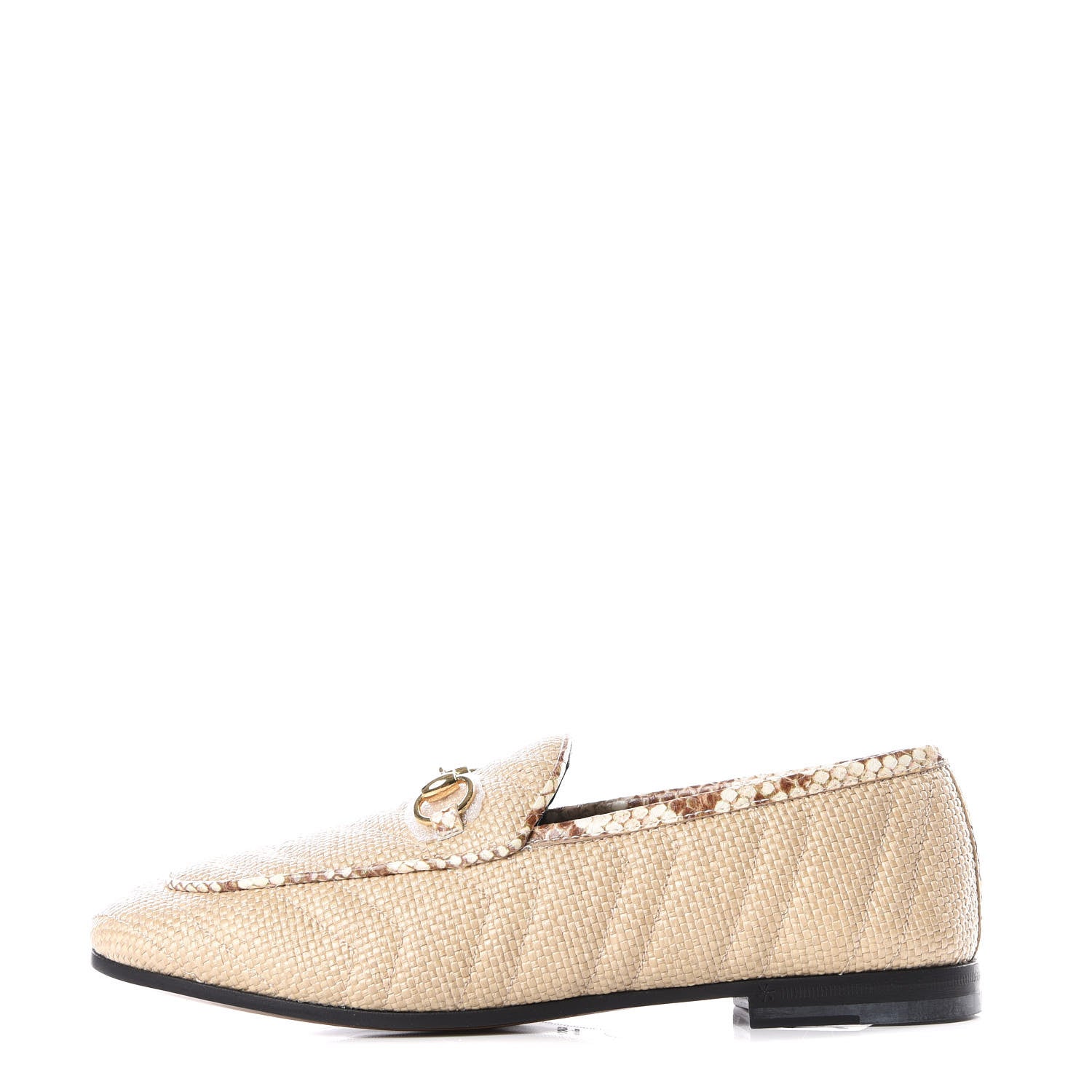 Gucci Raffia Elaphe Matelasse Horsebit Womens Jordaan Loafers 37.5 Natural Cream Brown 1 of 9