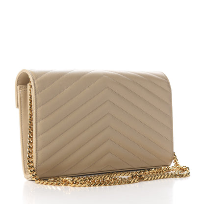 Saint Laurent Grain De Poudre Matelasse Chevron Monogram Chain Wallet Nude Powder 2 of 9