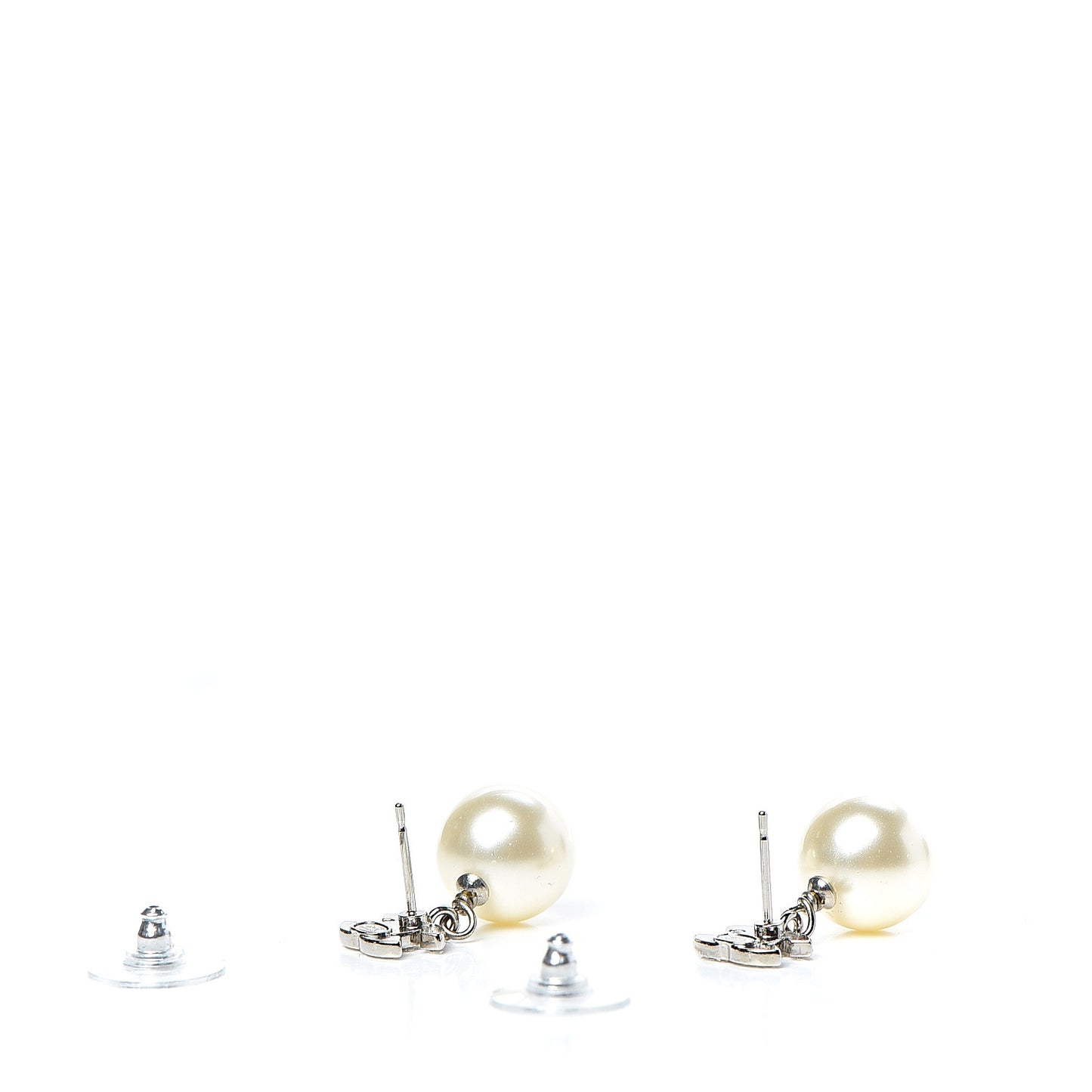 Crystal Pearl CC Drop Earrings Silver Pearly White