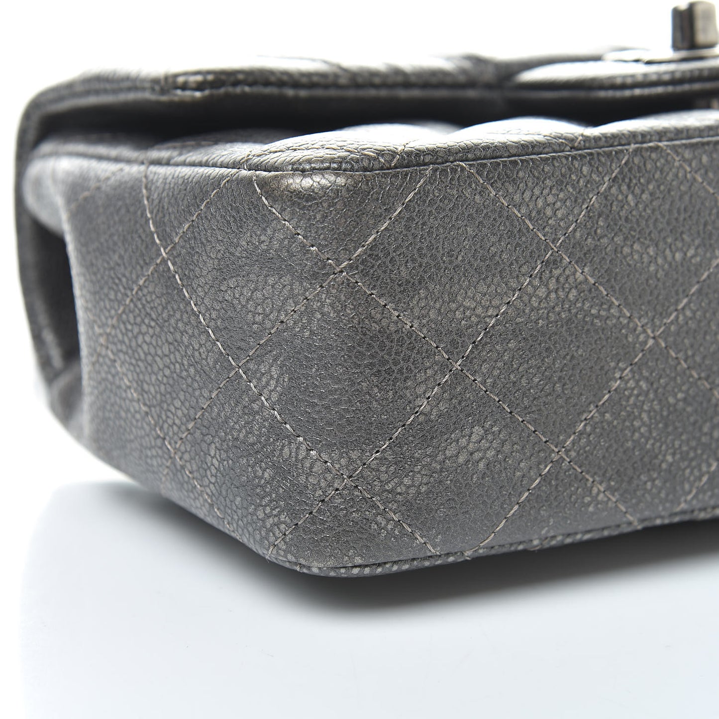 Metallic Caviar Quilted Mini Rectangular Flap Dark Silver