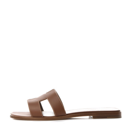 Hermes Box Calfskin Oran Sandals 38.5 Gold 1 of 10