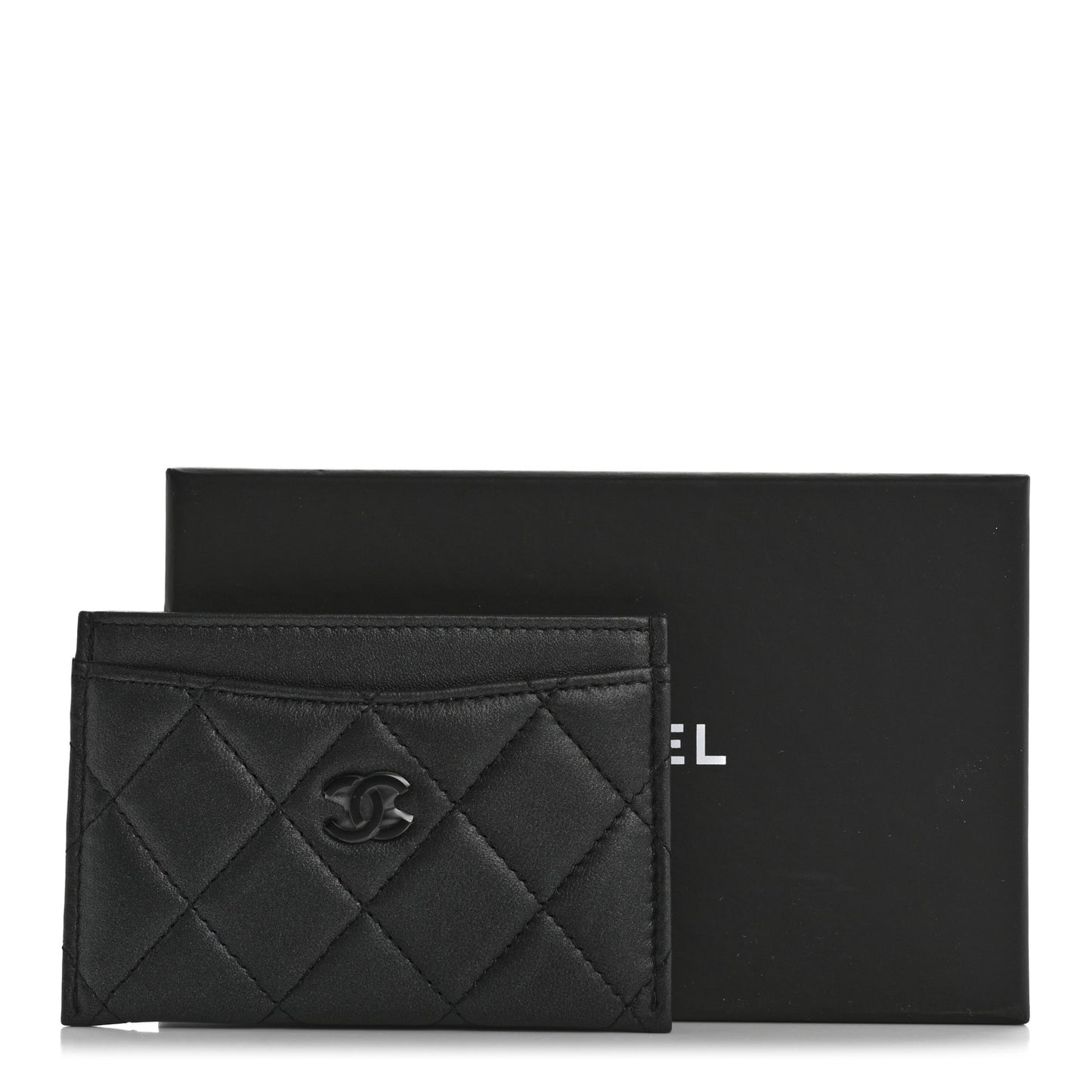 Pearly Lambskin Quilted Card Holder So Black