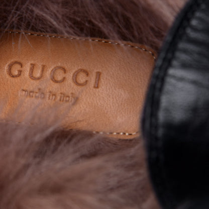 Gucci Malaga Kid Fur Womens Jordaan Loafers 38 Black Natural 9 of 10