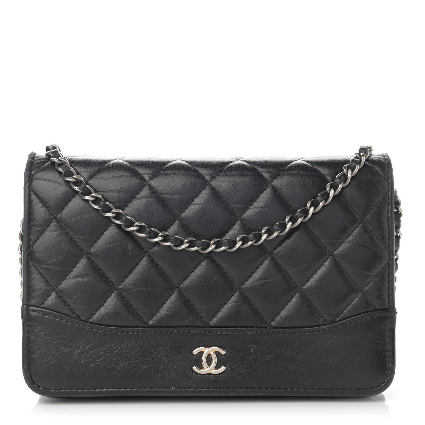 Aged Calfskin Quilted Gabrielle Wallet On Chain WOC Black