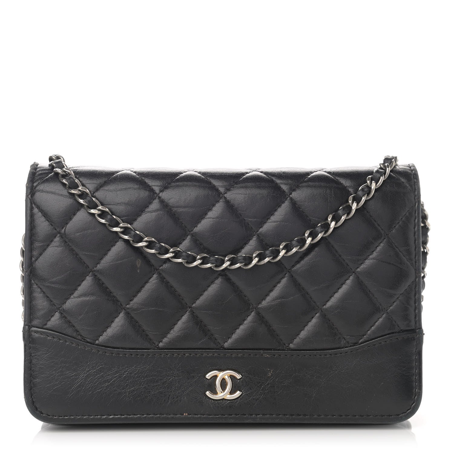 Chanel Aged Calfskin Quilted Gabrielle Wallet On Chain WOC Black 1 of 16