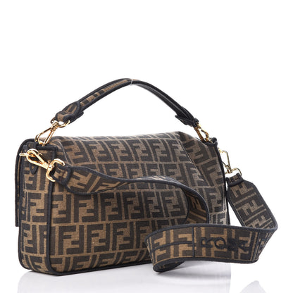 Fendi Fabric Jacquard FF 1974 Large Baguette Tobacco Moro Black 4 of 9