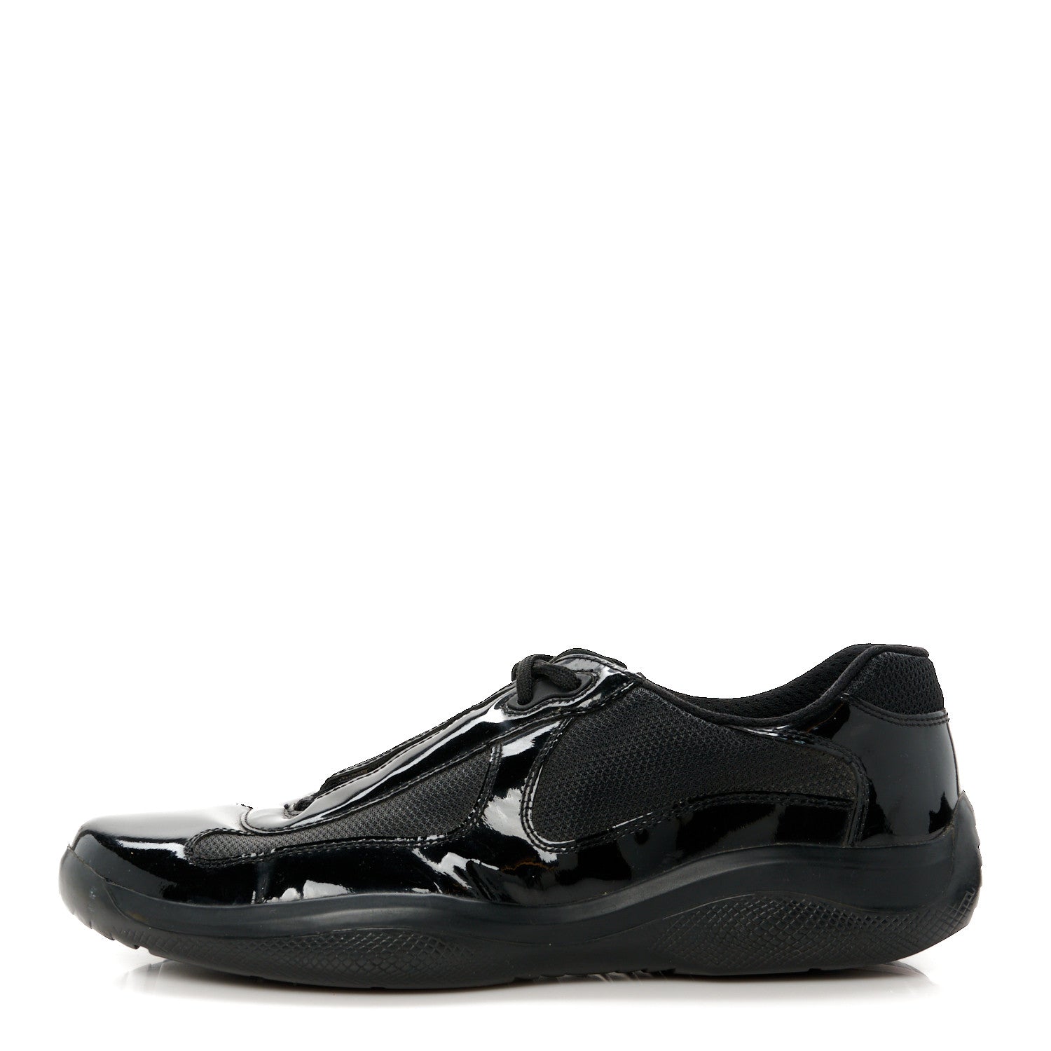Prada Patent Mens America's Cup Patchwork Sneakers 10.5 Black 1 of 9