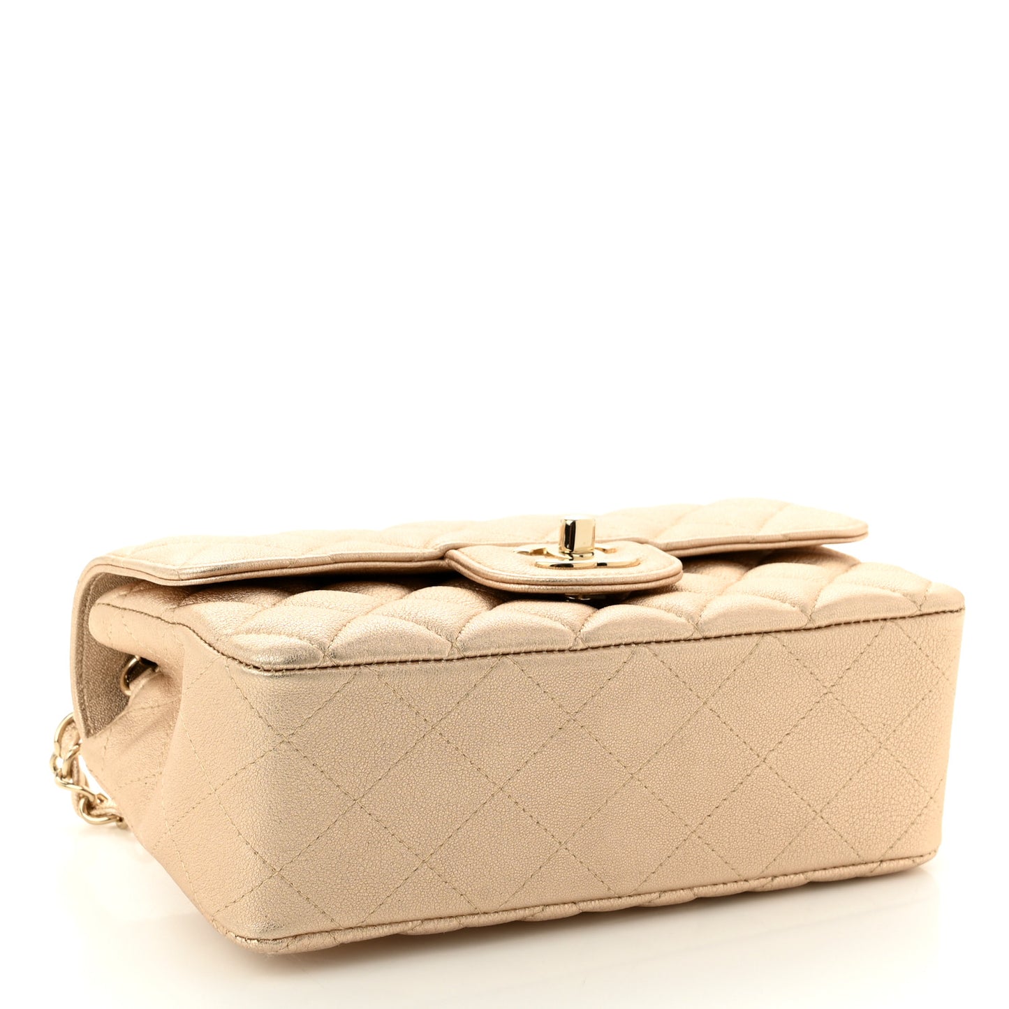 Metallic Lambskin Quilted Mini Rectangular Flap Gold