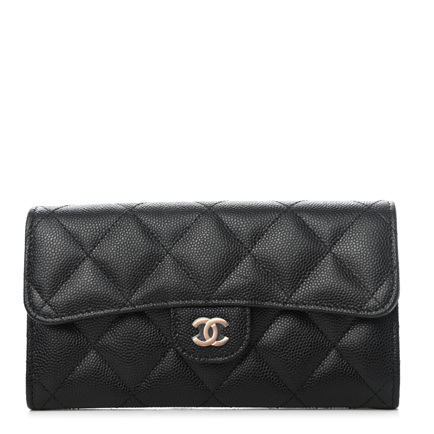 Caviar Quilted Medium Gusset Flap Wallet Black