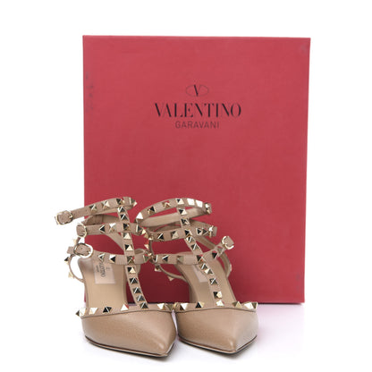 Valentino Garavani Pebbled Calfskin Rockstud Ankle Strap Low Heel Pumps 35.5 Poudre 9 of 9