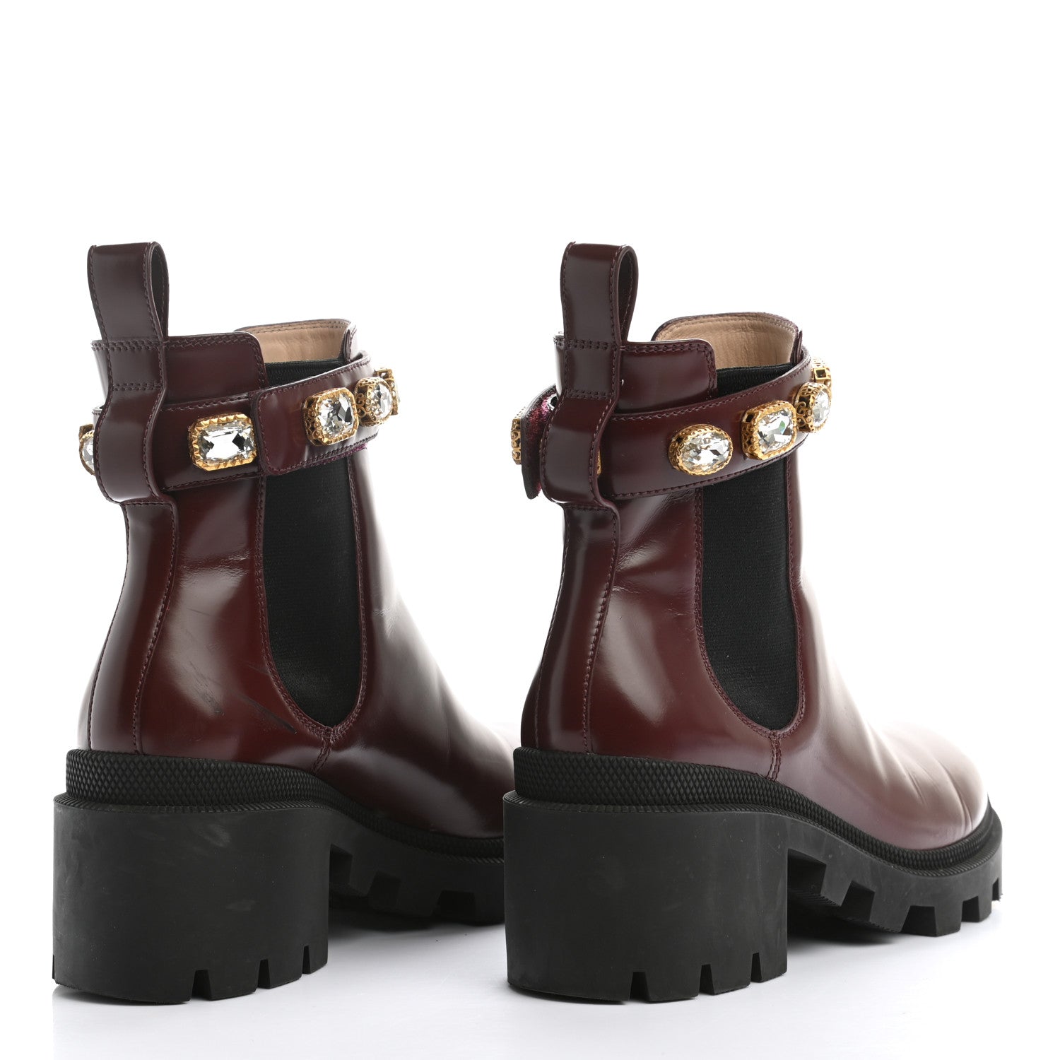 Gucci Calfskin Crystal GG Trip Chelsea Ankle Boots 37.5 Vintage Boredaux 4 of 13