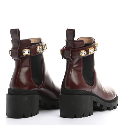 Gucci Calfskin Crystal GG Trip Chelsea Ankle Boots 37.5 Vintage Boredaux 4 of 13