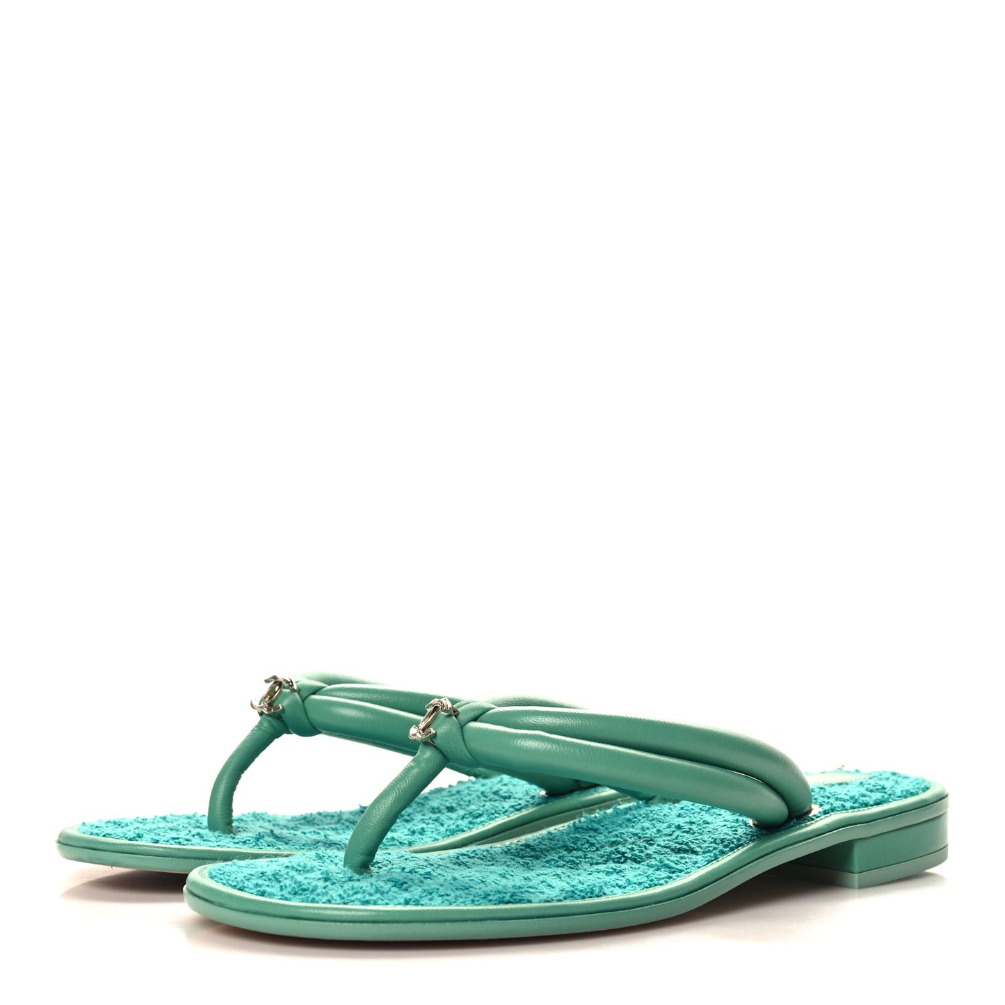 Lambskin Terry Cloth CC Thong Sandals 39 Green