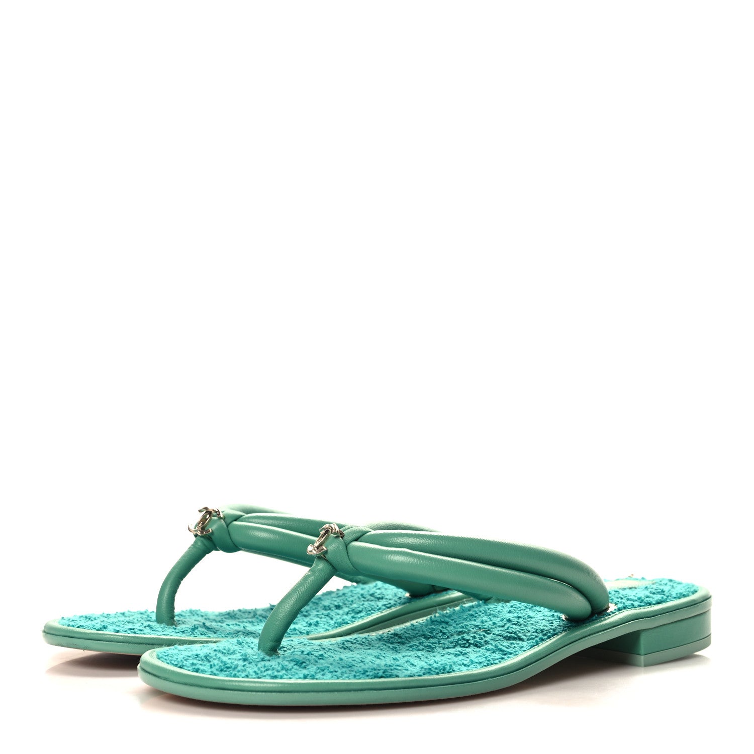 Chanel Lambskin Terry Cloth CC Thong Sandals 39 Green 4 of 8