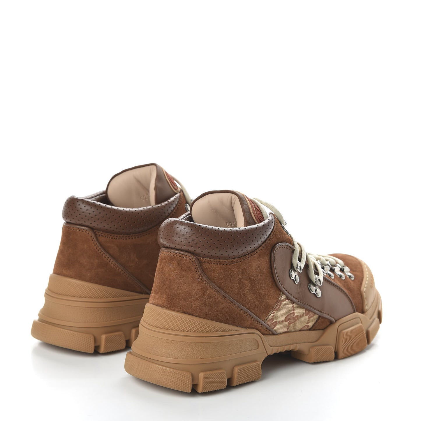 X SEGA Suede Calfskin GG Monogram Mens Flashtrek Sneakers 9 New Cuir Beige Ruggine