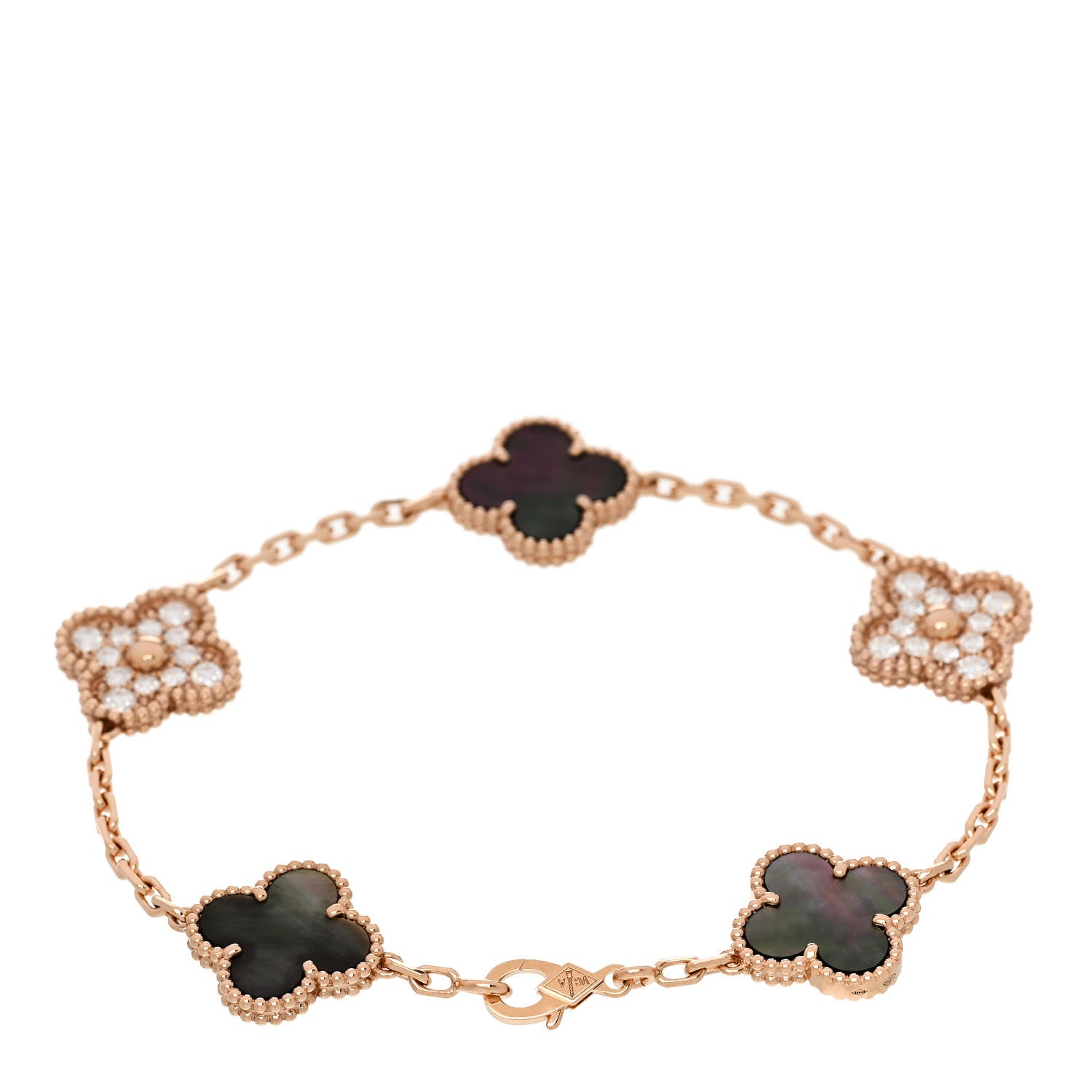 Van Cleef & Arpels 18K Rose Gold Diamond Gray Mother of Pearl 5 Motifs Vintage Alhambra Bracelet 2 of 5