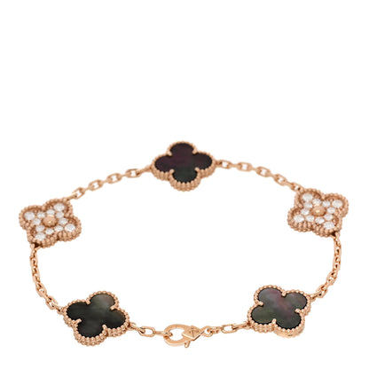 Van Cleef & Arpels 18K Rose Gold Diamond Gray Mother of Pearl 5 Motifs Vintage Alhambra Bracelet 2 of 5