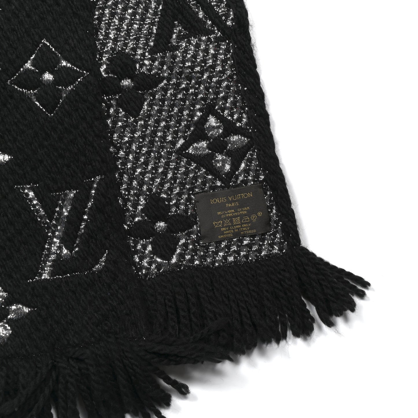 Wool Silk Logomania Shine Scarf Black