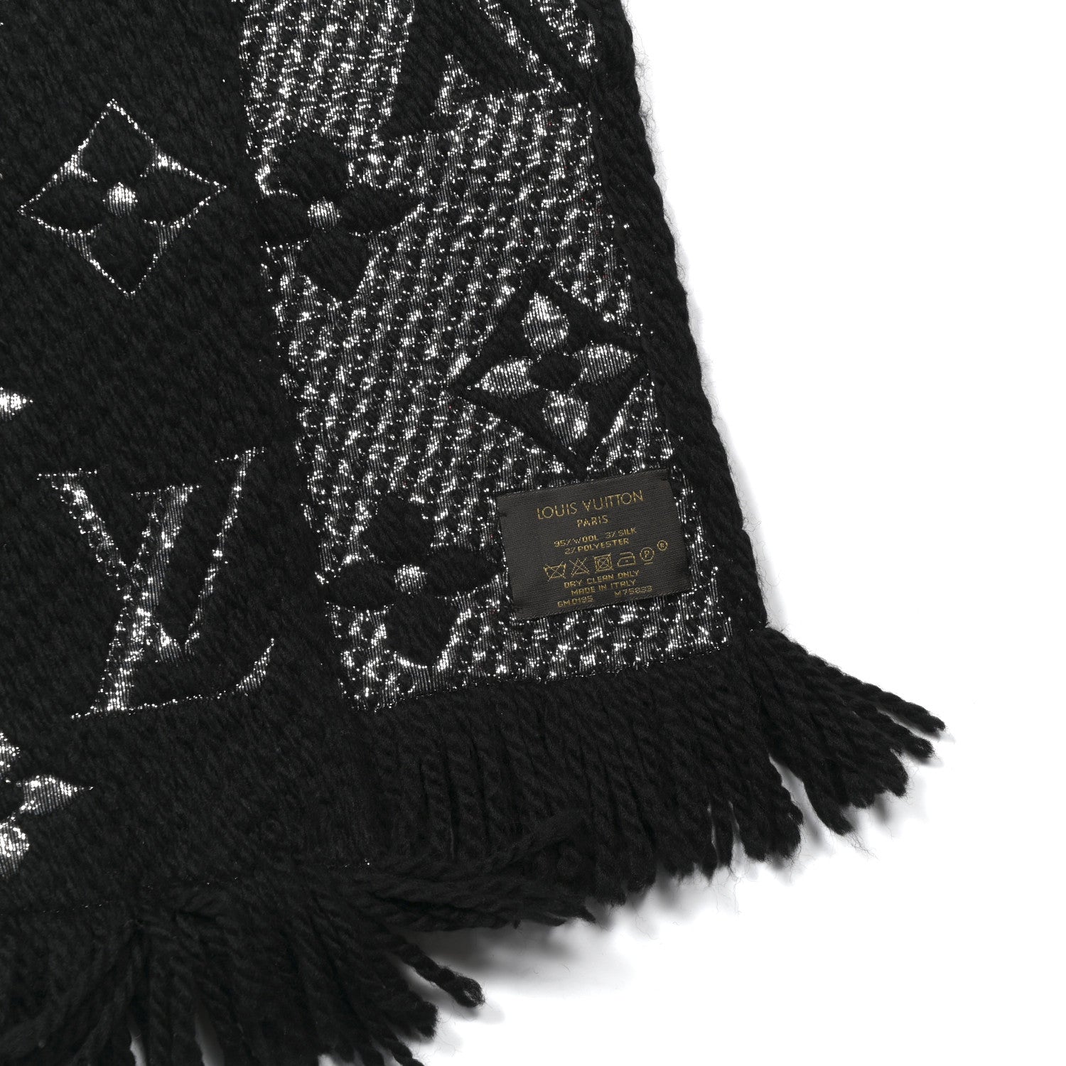 Louis Vuitton Wool Silk Logomania Shine Scarf Black 3 of 5