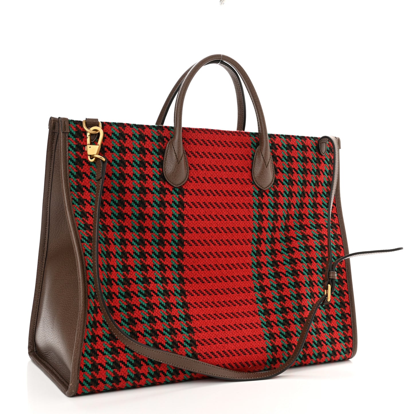 Cotton Wool Textured Calfskin Houndstooth Woven Large Interlocking G Tote Red Green Ivory Multicolor New Acero