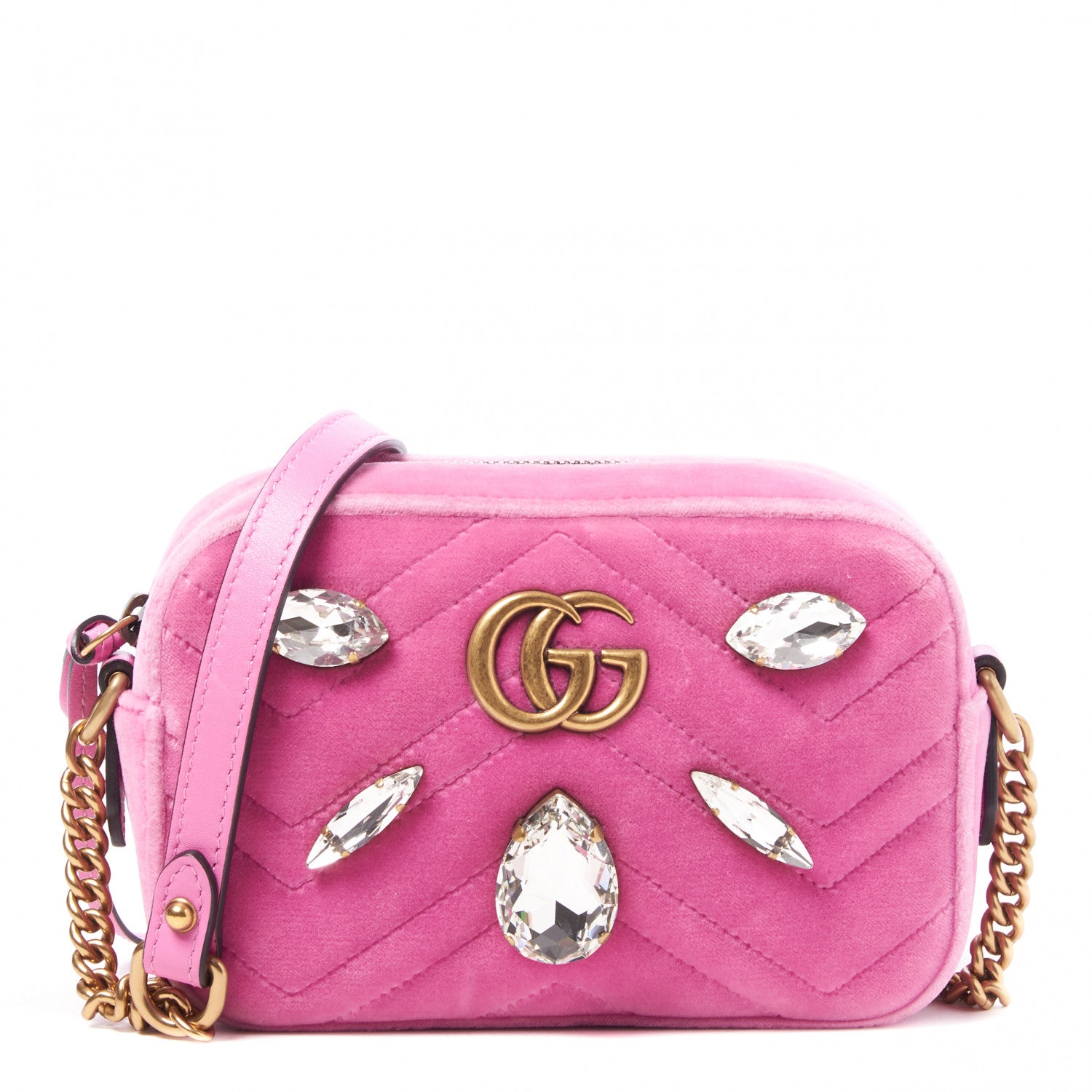 Gucci Velvet Matelasse Marquise Crystals Mini GG Marmont Chain Shoulder Bag Malva 1 of 8